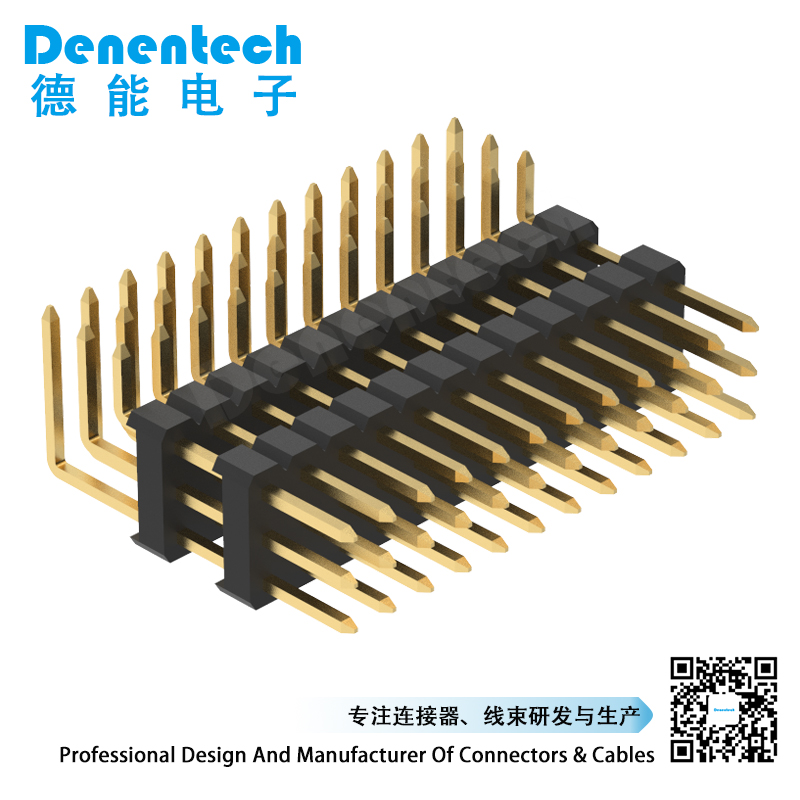 Denentech 2.54mm pin header triple row dual plastic right angle  2.54 mm pin header connector